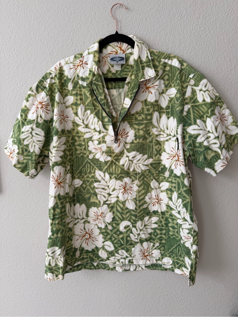 100% Cotton Green Floral Short-Sleeve Hawaiian Polo Shirt